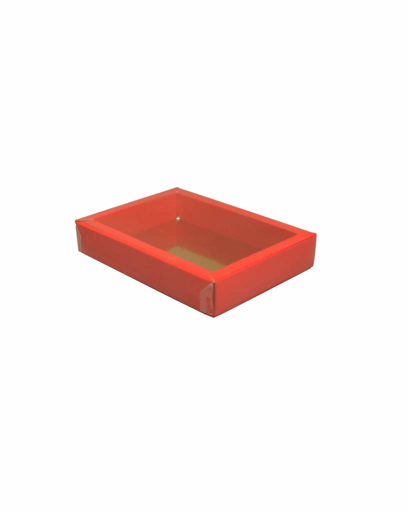 Cajas rojo con tapa transparente