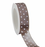 Organza satin woven edge ribbon Dots - chocolate brown