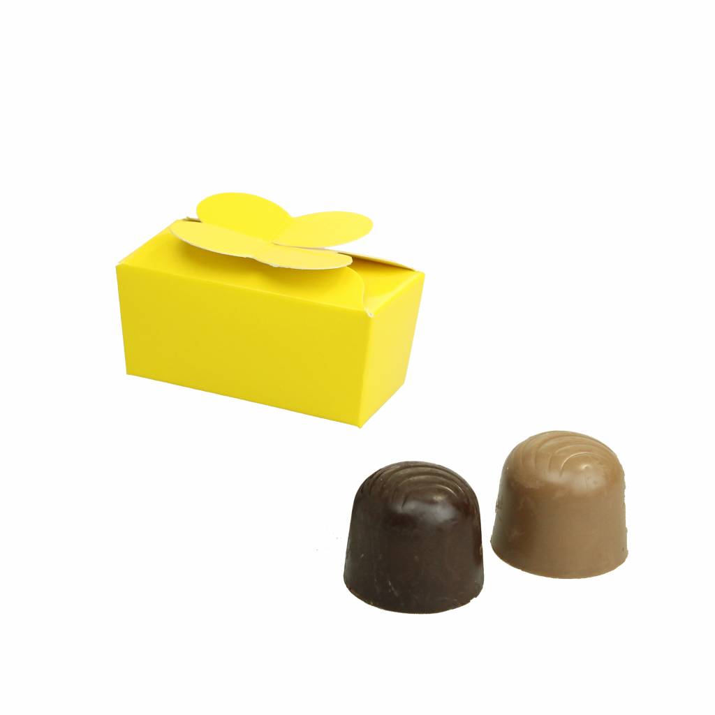 Mini ballotin for 2 chocolates - glossy yellow - 65 * 30 * 30mm  - 100 pieces