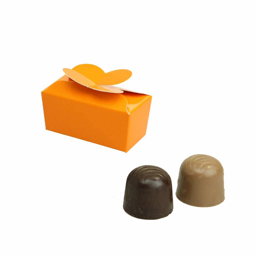 Mini ballotin für 2 Pralinen - glänzend Orange - 65 * 30 * 30mm  - 100 Stück