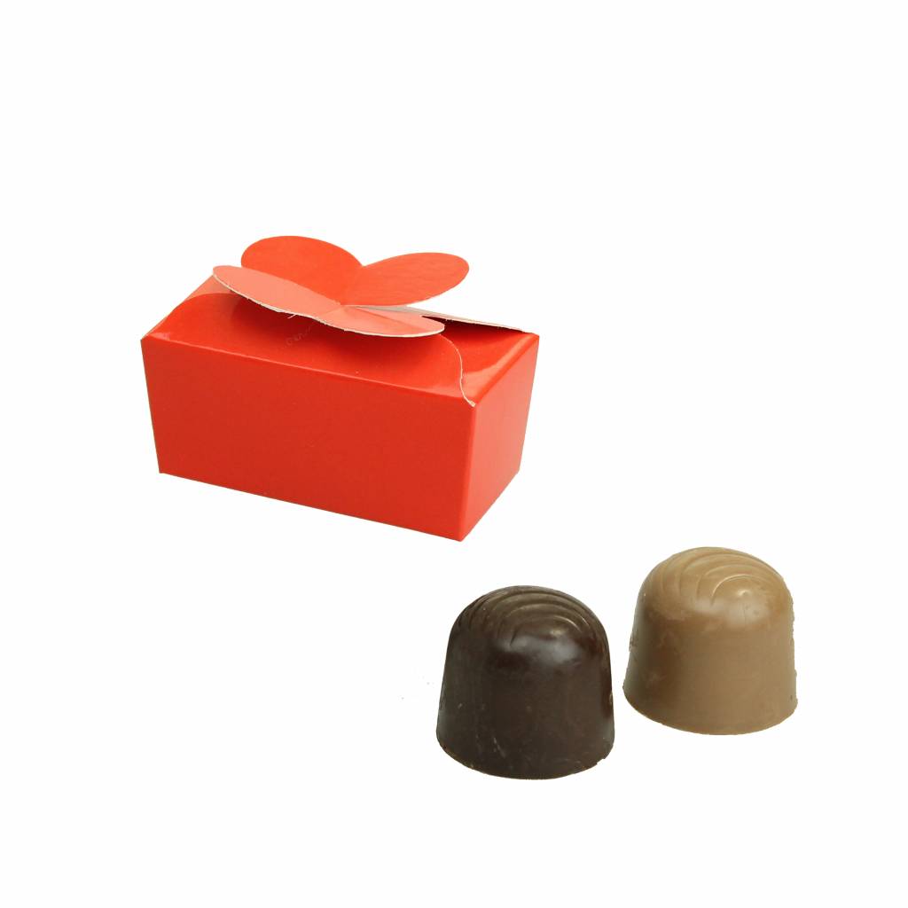 Mini ballotin für 2 Pralinen - glänzend Rot - 65 * 30 * 30mm  - 100 Stück