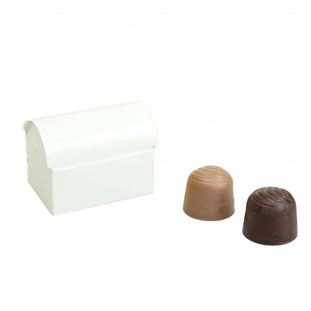 Mini coffre au trésor pour 2 pralines - blanc brillant - 70 * 45 * 50mm  - 100 pièces