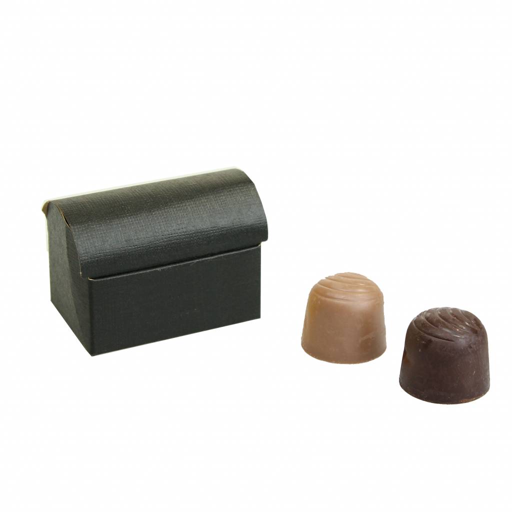 Mini treasure chest for 2 chocolates  reliëf - black -70 * 45 * 52mm - 200 pieces