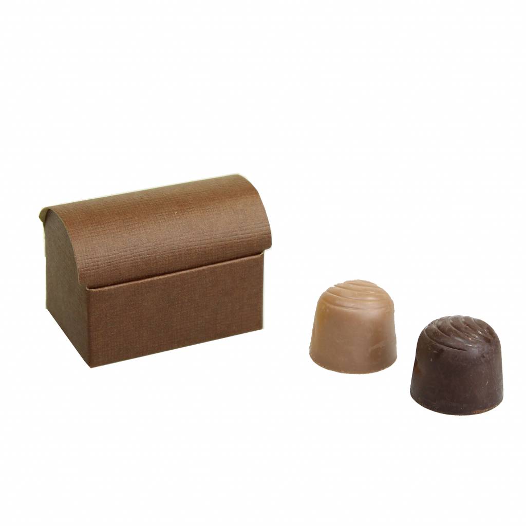 Mini treasure chest for 2 chocolates reliëf - brown  - 70 * 45 * 50mm  - 200 pieces