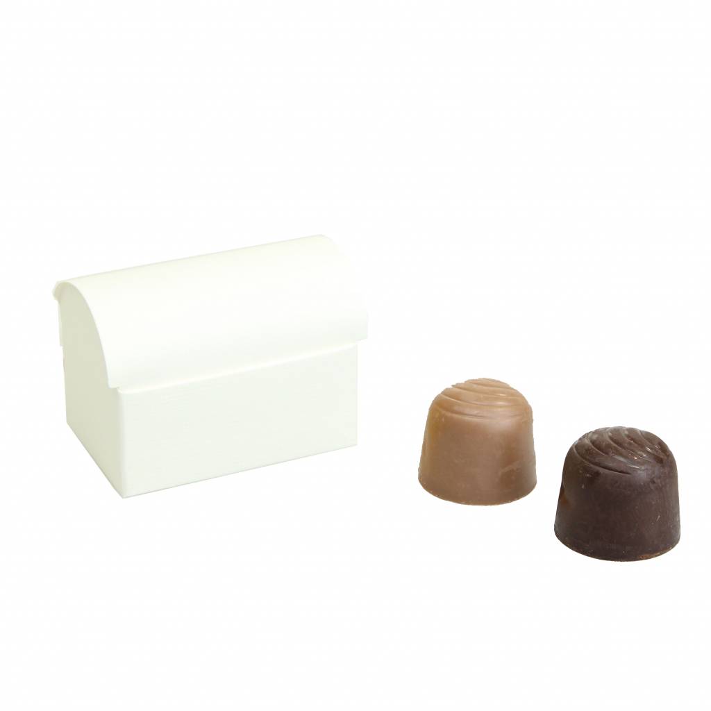 Mini coffre au trésor pour 2 pralines  reliëf- blanc - 70 * 45 * 50mm  - 200 pièces