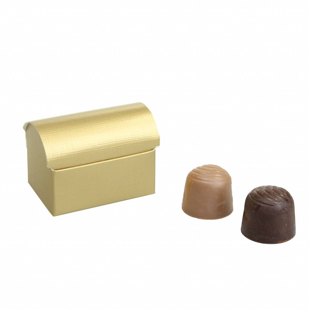Mini treasure chest for 2 chocolates  reliëf - gold - 70 * 45 * 50mm  - 200 pieces