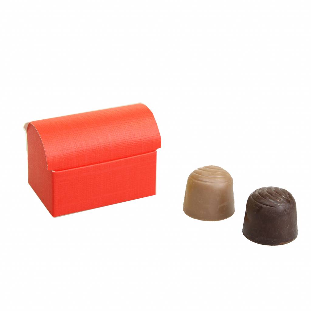 Mini coffre au trésor pour 2 pralines  reliëf- rouge - 70 * 45 * 50mm  - 200 pièces