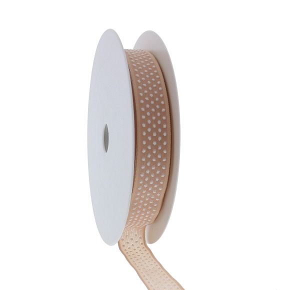 "Puff Dotty"  wired ribbon - salmon pink - 15mm  - 20m