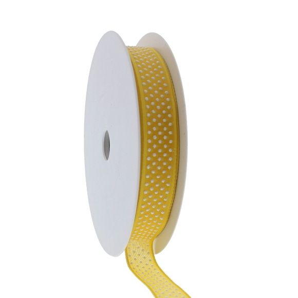 "Puff Dotty"  wired ribbon - yellow - 15mm  - 20m