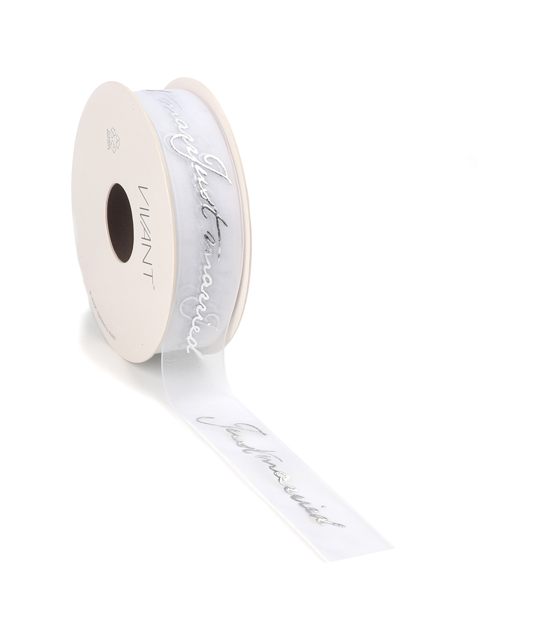 Just Married woven edge Ribbon - silver