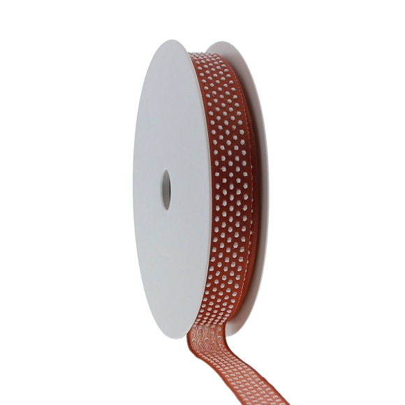 "Puff Dotty"  wired ribbon - rust - 15mm  - 20m