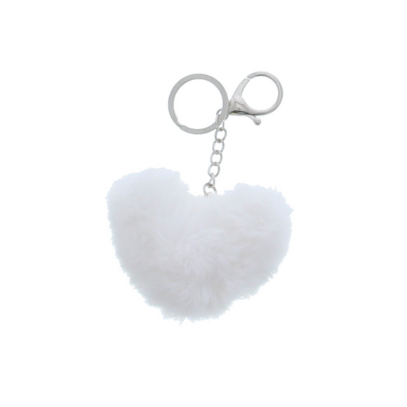 Porte-clés de cœur "Pluche" - blanc - 90*40*130mm - 12 pièces