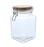 Square glass storage jar with  a wooden lid  - 110*110*170mm - 6 pieces