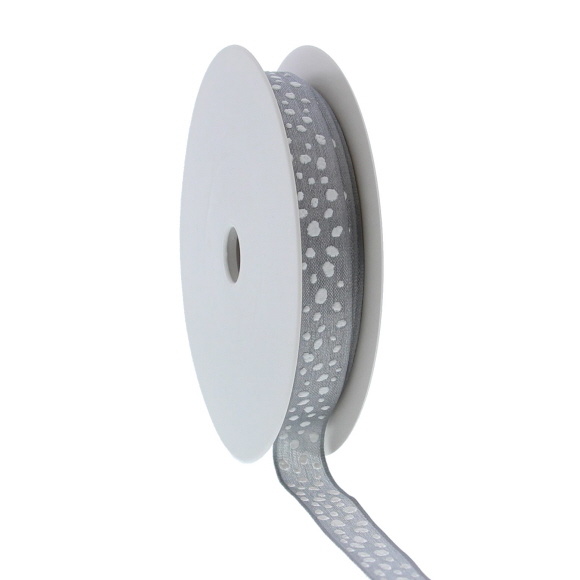 "Snowball  Puff "  Band mit Draht  - Grau - 15mm - 20m