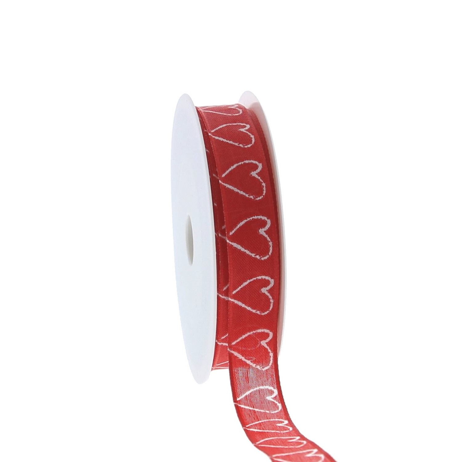 Lint met draad "Love Hearts" - rood