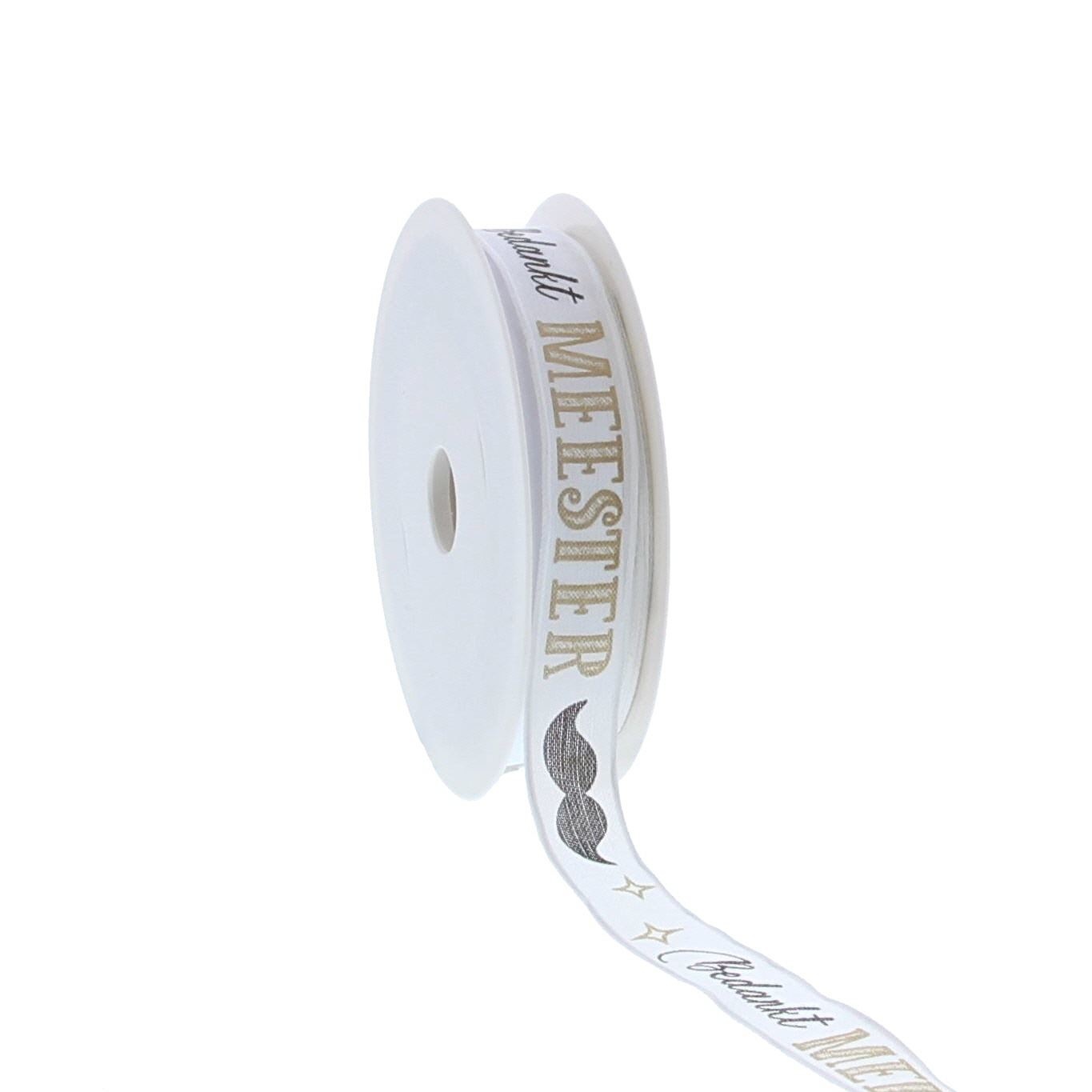 Lint met draad "Bedankt Meester"  - 15mm - 20m