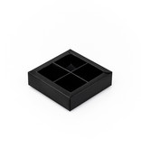 Black square window box with interior for 4 chocolates - 75*75*25 mm - 30 pieces