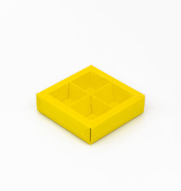 Boîte jaune carré avec interiéur pour 4 pralines