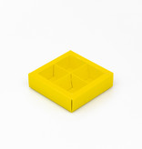 Boîte jaune carré avec interiéur pour 4 pralines - 75*75*25 mm - 40 pièces