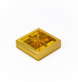 Gold square window box with interior for 4 chocolates - 75*75*25 mm - 30 pieces