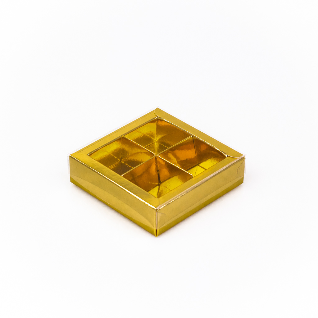 4 vaks doosje glanzend goud  - 75*75*25 mm - 80 stuks