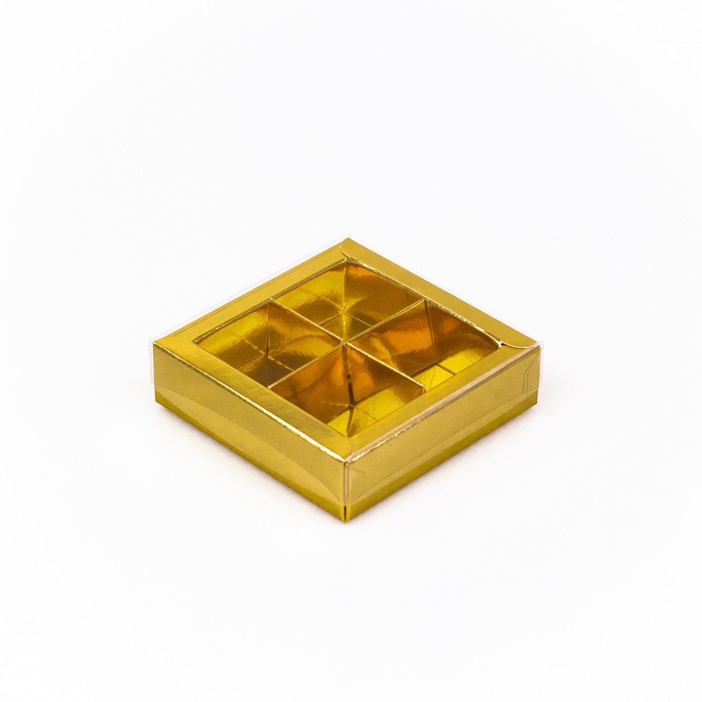 Gold Quadrat Klarsichtschachtel für 4 Pralinen - 75*75*25 mm - 30 Stück