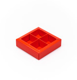 Rot Quadrat Klarsichtschachtel für 4 Pralinen - 75*75*25 mm - 30 Stück