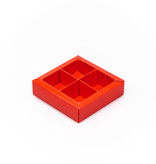 Rot Quadrat Klarsichtschachtel für 4 Pralinen - 75*75*25 mm - 80 Stück