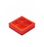 Red square window box with interior for 4 chocolates - 75*75*25 mm - 80 pieces