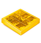 Gold Quadrat Klarsichtschachtel für 9 Pralinen - 48 Stück