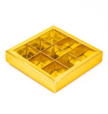 Gold Quadrat Klarsichtschachtel für 9 Pralinen - 48 Stück
