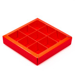 Rot Quadrat Klarsichtschachtel für 9 Pralinen - 115*115*25 mm - 40 Stück