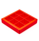 Rot Quadrat Klarsichtschachtel für 9 Pralinen - 115*115*25 mm - 48 Stück
