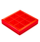 Red square window box with interior for 9 chocolates - 115*115*25mm - 40 pieces