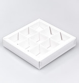 White square window box with interior for 9 chocolates - 115*115*25mm - 40 pieces