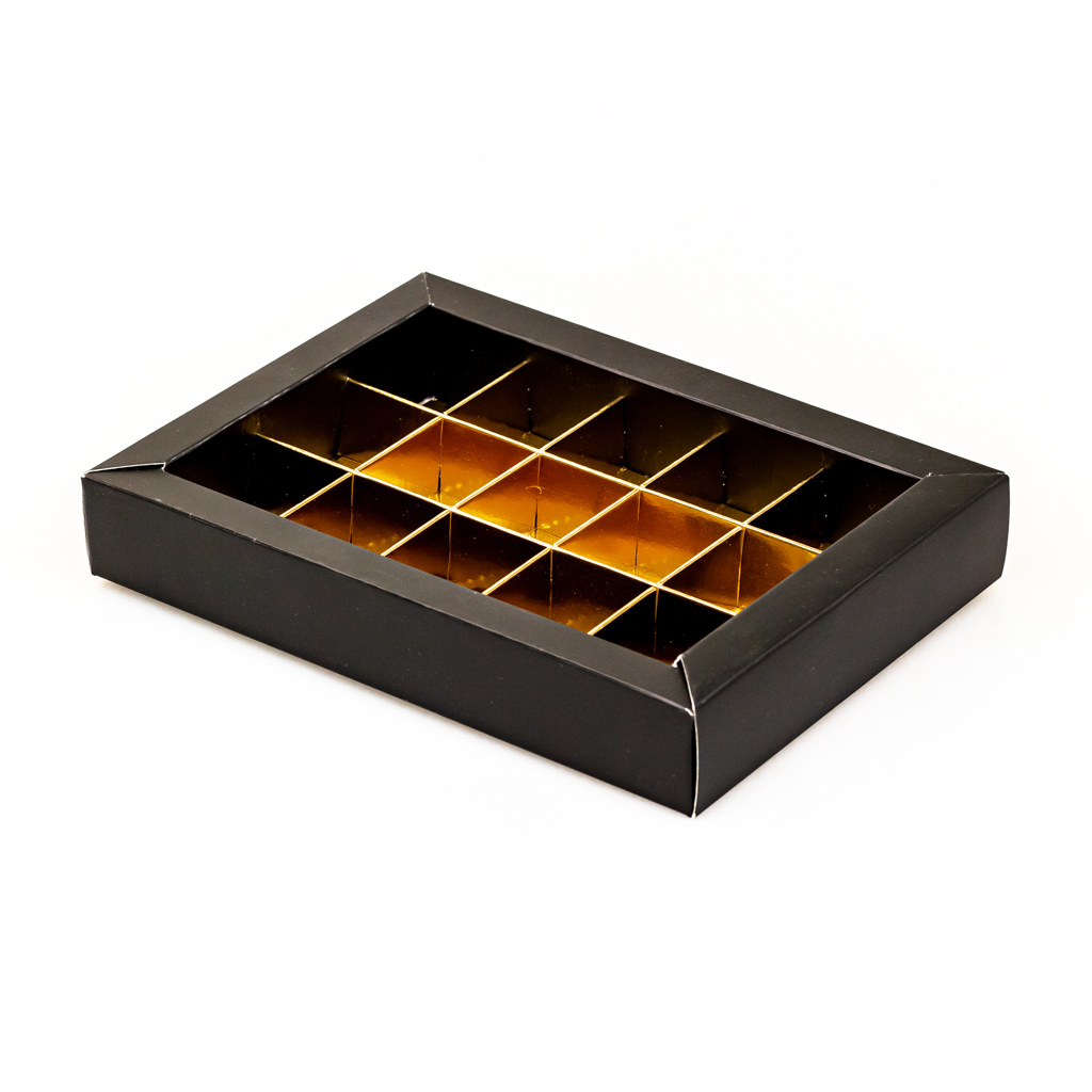 Black window box with interior for 15 chocolates - 175*120*33mm - 50 pieces