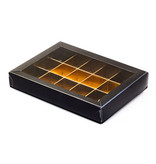 Black window box with interior for 15 chocolates - 175*120*33mm - 50 pieces