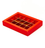 Red window box with interior for 15 chocolates - 175*120*33mm - 50 pieces