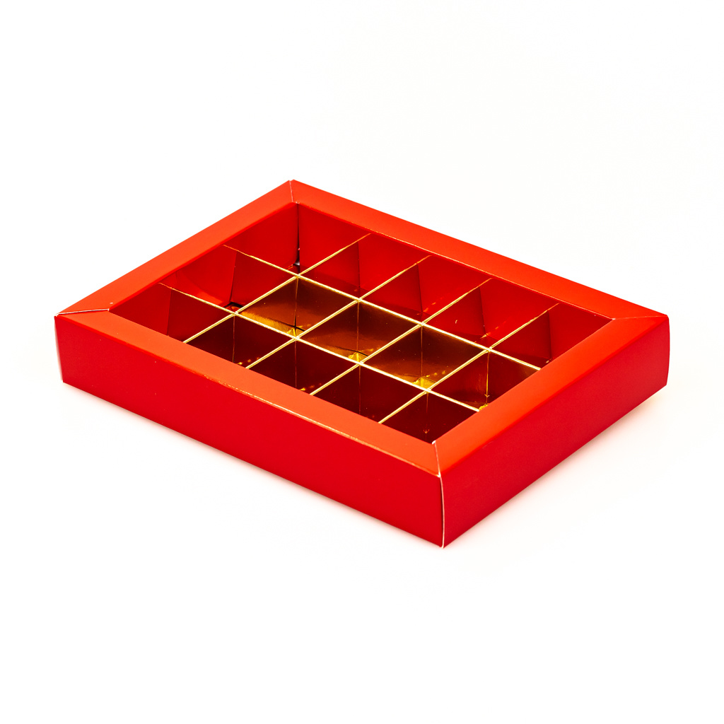 Red window box with interior for 15 chocolates - 175*120*33mm - 50 pieces