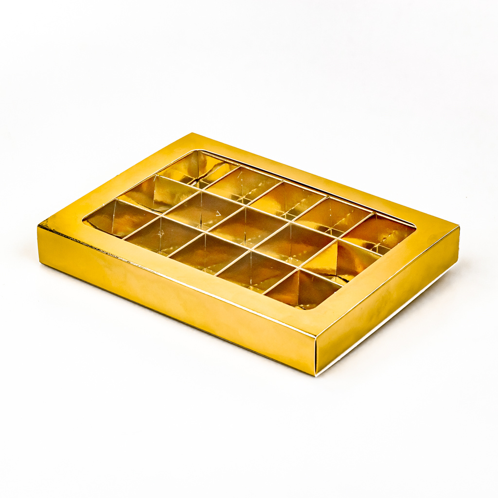 Gold window box with interior for 15 chocolates - 175*120*27mm - 50 pieces