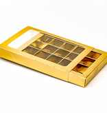 Boîte or avec interiéur pour 15 pralines - 175*120*27mm - 50 pièces