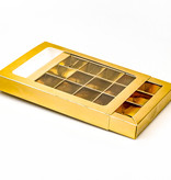 Gold window box with interior for 15 chocolates - 175*120*27mm - 50 pieces