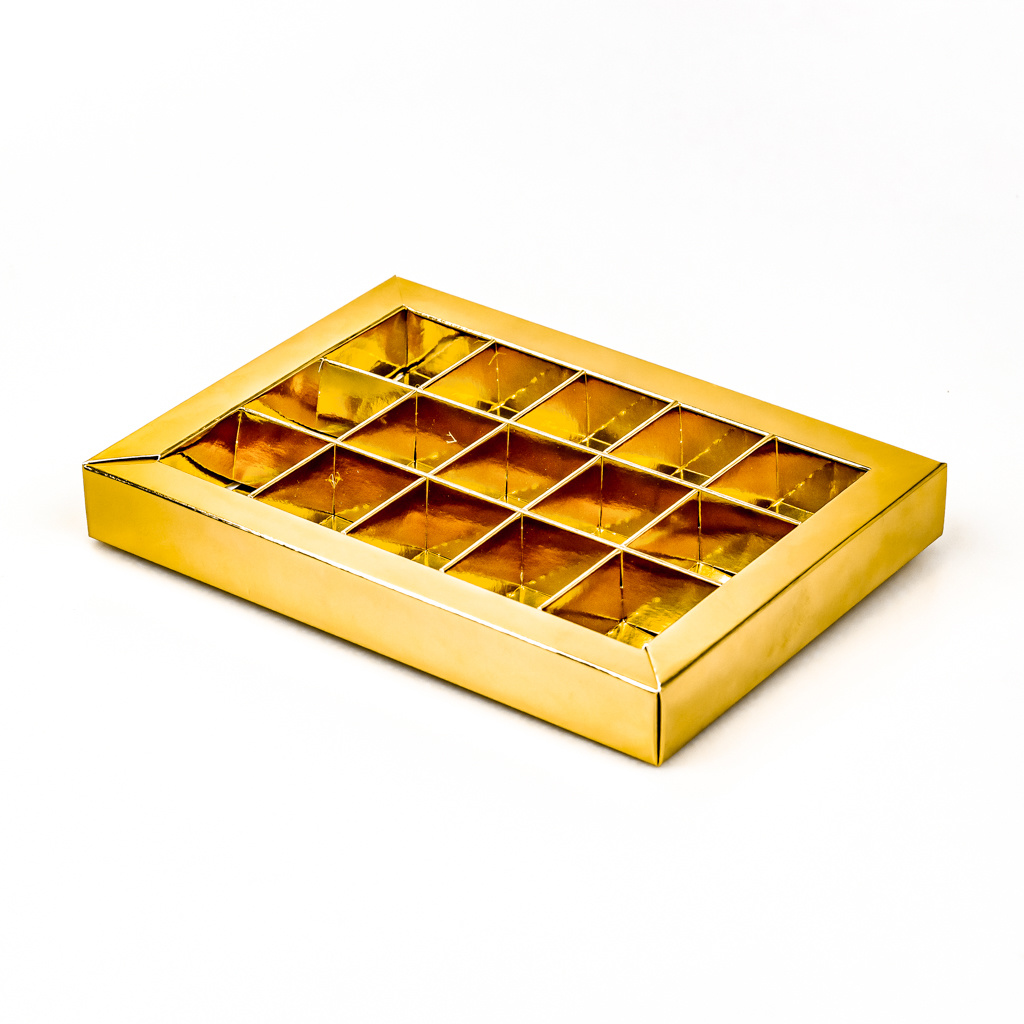 Boîte or avec interiéur pour 15 pralines - 175*120*27mm - 50 pièces