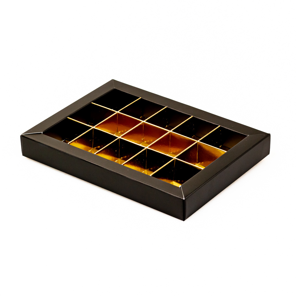 Black window box with interior for 15 chocolates - 175*120*27mm - 50 pieces