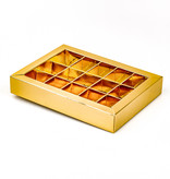 Gold  window box with interior for 15 chocolates - 175*120*33 mm - 50 pieces