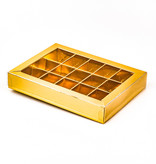 Gold  window box with interior for 15 chocolates - 175*120*33 mm - 50 pieces