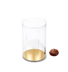 Transparant PVC round boxes with gold carton  - ø 8 cm - 12 cm