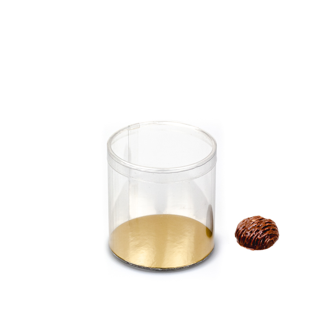 Transparant PVC round boxes with gold carton - ø 8 cm - 8 cm - 50 pieces