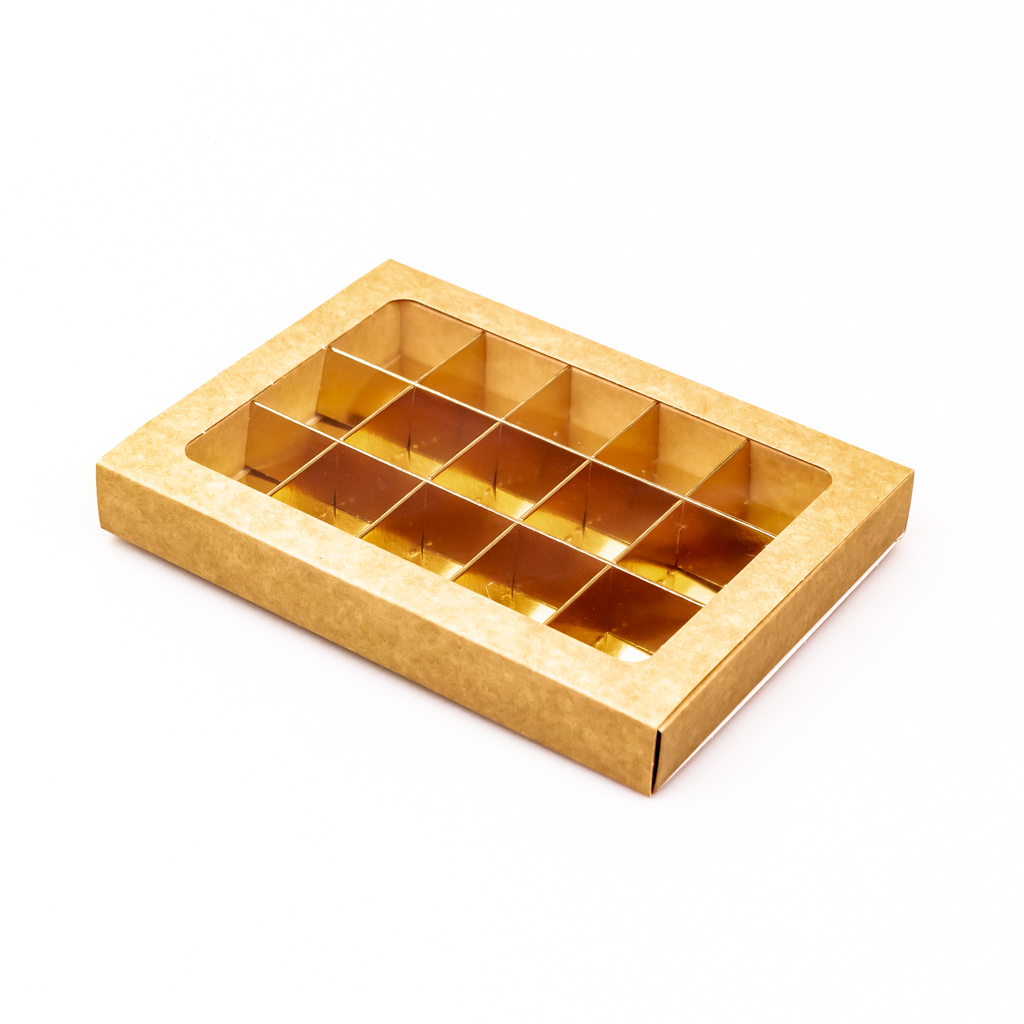 Kraft window box with interior for 15 chocolates with sleeve - 175*120*27mm - 50 pieces