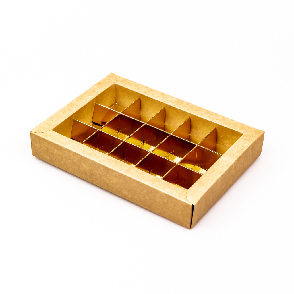 Kraft window box with interior for 15 chocolates  - 175*120*33 mm - 50 pieces